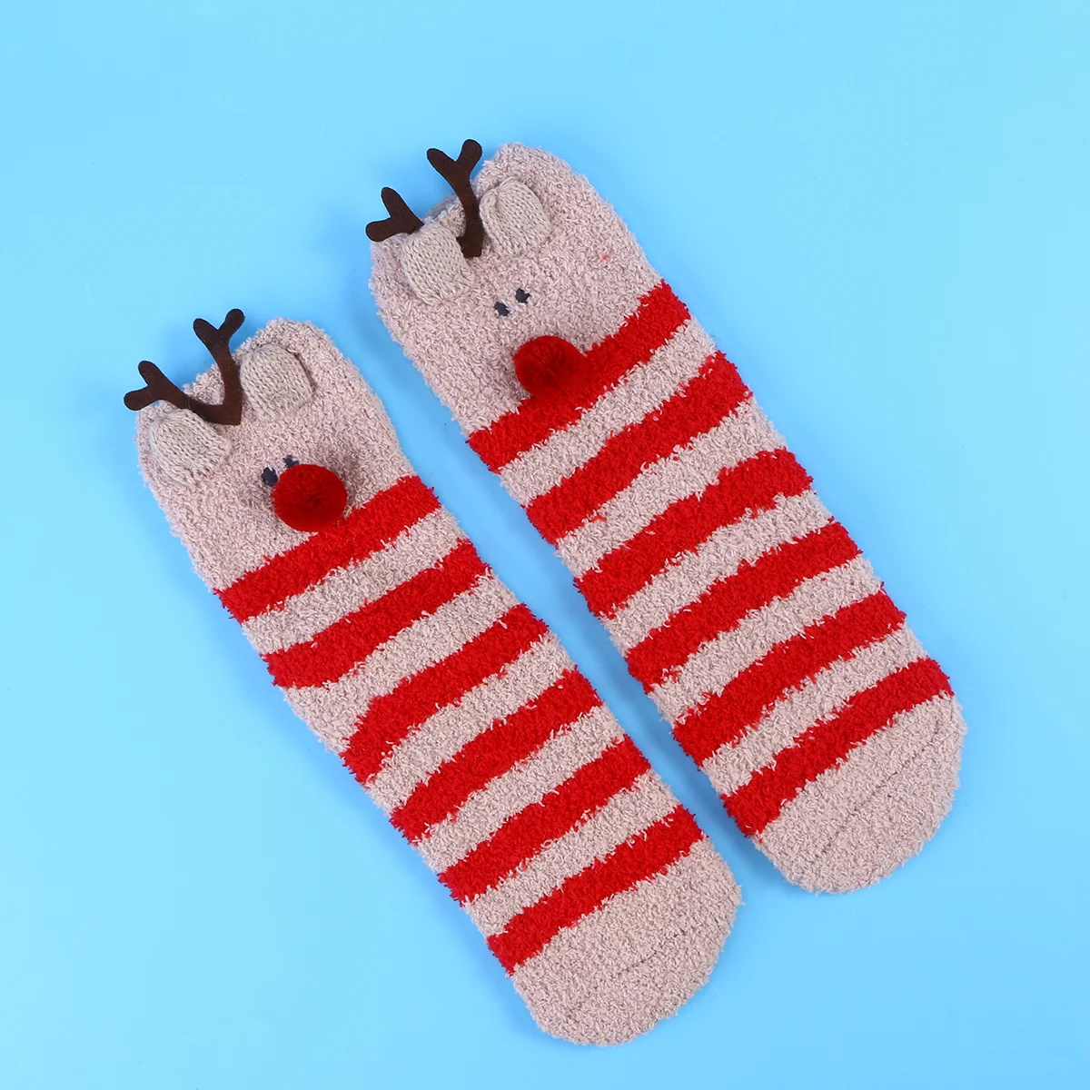 

Christmas Gift 3D Design Fluffy Coral Thick Warm Socks For Women Towel Floor/ Sleeping Sock (Elk) floor socks