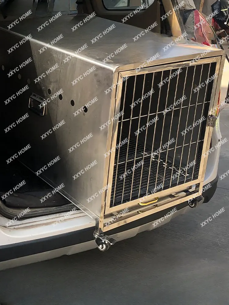 Caisse de vol portable en acier inoxydable pour animaux de compagnie, boîte d'enregistrement de voiture, sortie pour chat et chien, petits, moyens et grands chiens, cage à air pour chien