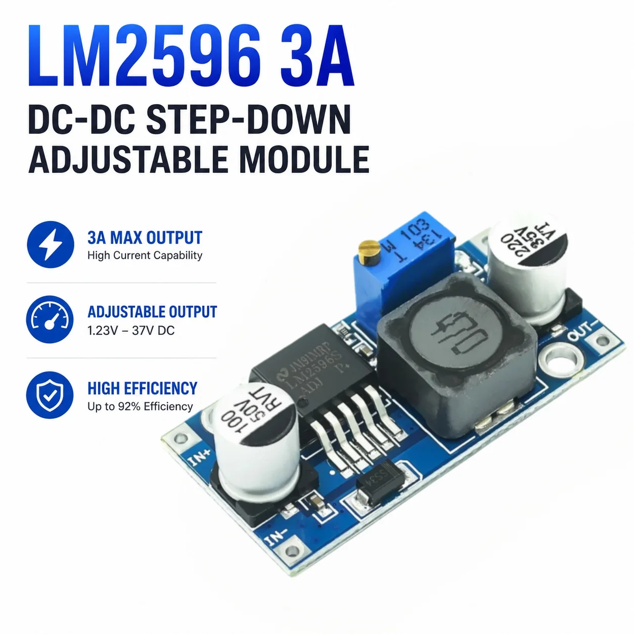 10-2PCS LM2596 DC-DC Buck Converter 3A Adjustable Step Down Module Voltage Regulator Power Supply 4-40V to 1.23-37V