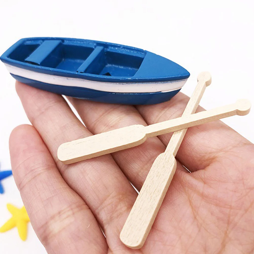 7 Set Fairy Garden Boat Model Mini Beach Decorations Household Blue Resin Accessories