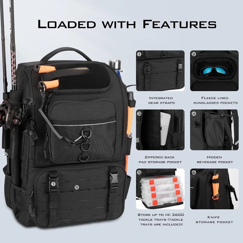 WDT2205 Oxford 600D Tool Backpack Outdoor 40 Liter Storage Fishing Gear Kit 33 X 26 X 45cm
