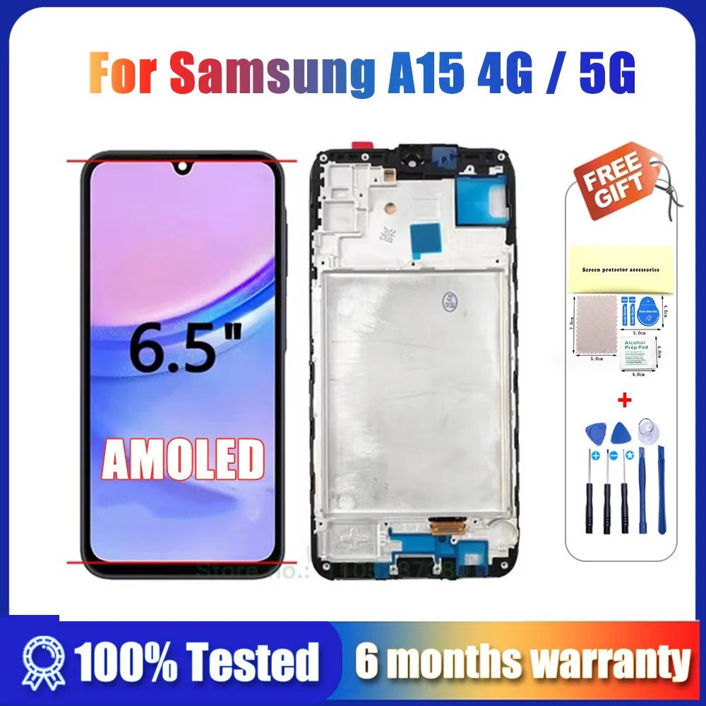 AMOLED Display For Samsung A15 4G A155F LCD Display Touch Screen Digitizer Assembly For Samsung A15 5G A156B Screen Replacement