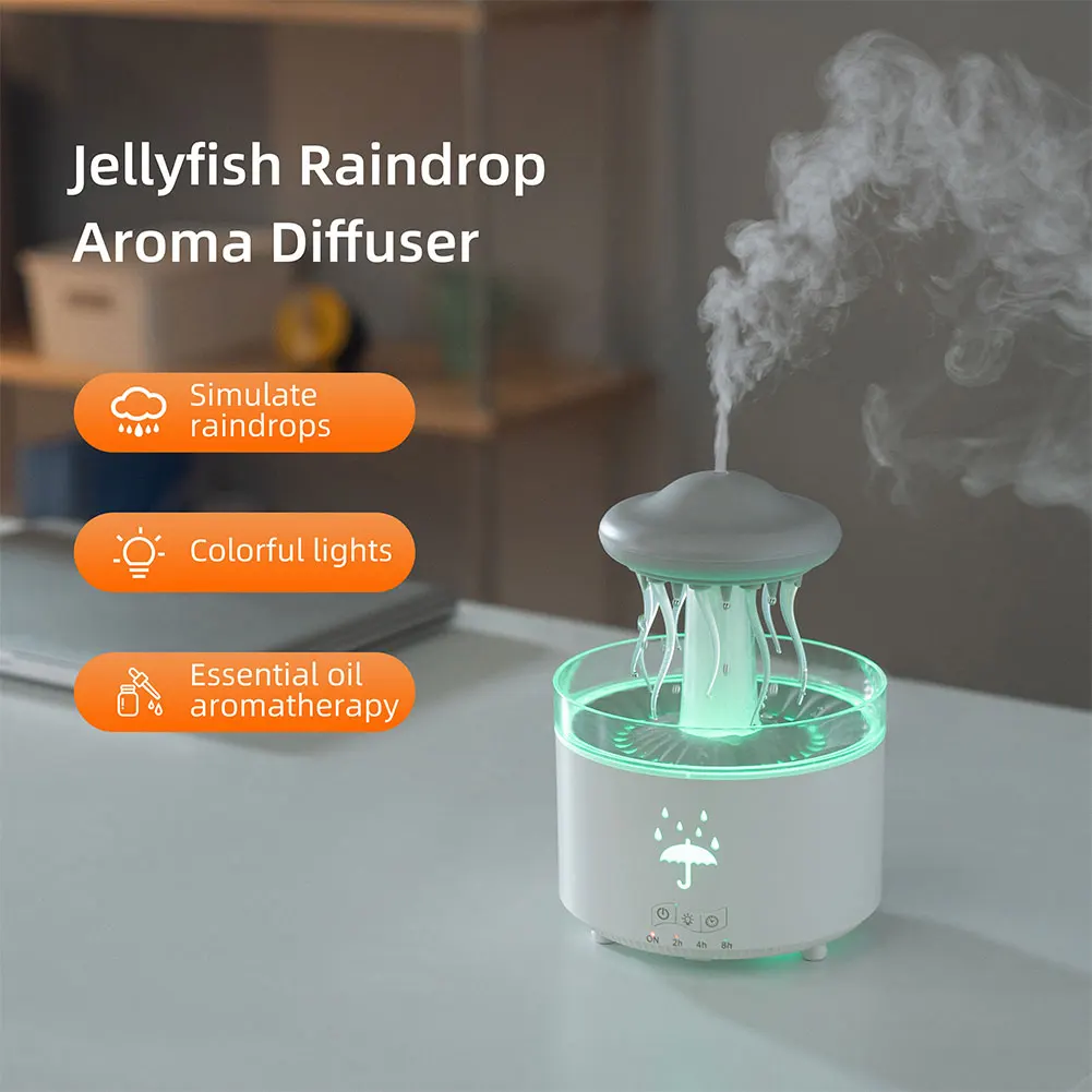 Difusor de aroma de nuvem de chuva, umidificador de ar, água-viva silenciosa, ultrassônico, fabricante de névoa fria, óleo essencial led com lâmpada noturna