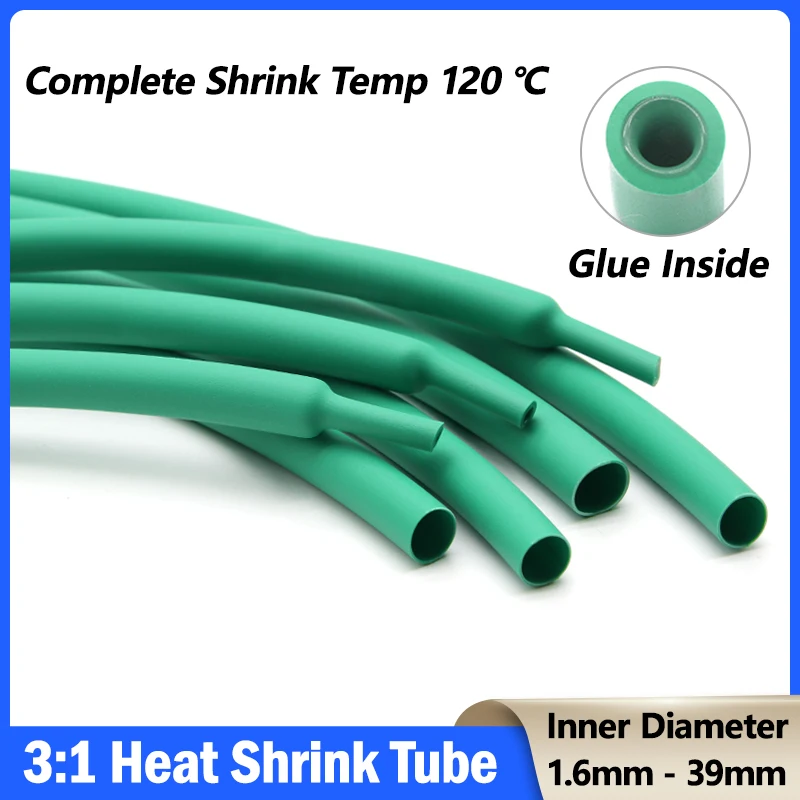 

3:1 Green Heat Shrink Tube With Glue Diameter 1.6mm - 39mm Waterproof Double Wall Adhensive Lined Wire Polyolefin Cable Sleeve