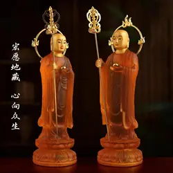 Earth Store Bodhisattva Golden Ksitigarbha Buddha Statue Resin Sculpture Peace Auspice Dizang Buddhist Figure for Home Decor