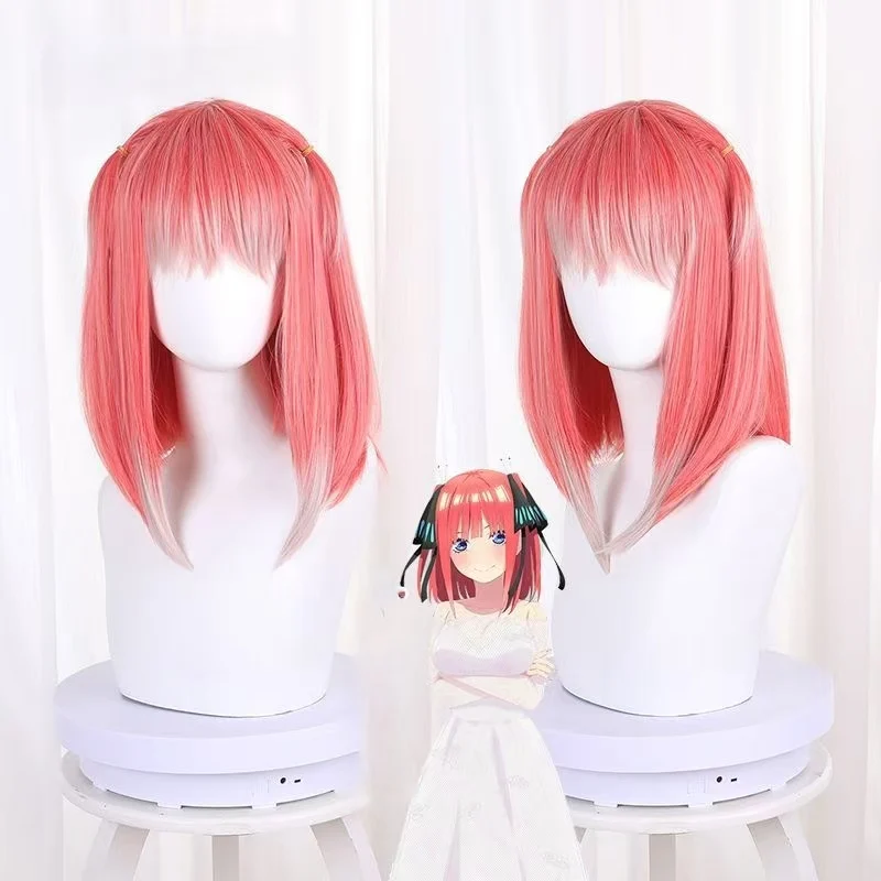 Nino Nakano Cosplay Wig, Pink Gradient Short Bob Wig, Matte High Temperature Fiber Wig Wit Wig Cap for Halloween Party Comic Con