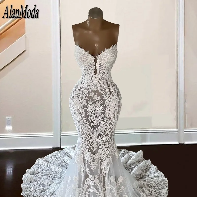 Civil Lace Wedding Dresses 2023 Applique Sweetheart Mermaid Bridal Gowns Princess Vestidos Novias Boda Sweep Train