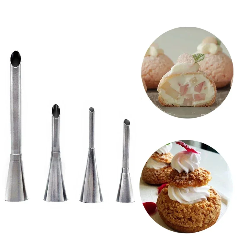 4pcs Cupcake Puffs Injection Syringe Icing Piping Nozzles For Cakes Decorating Confectionery Filling Tubes Eclair Pastry Tips