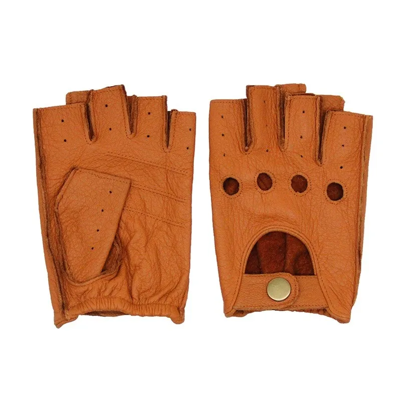 Guantes de cuero sin dedos para hombre y mujer, manoplas de medio dedo para conducción, Fitness, ciclismo y Motocross, estilo Retro, novedad de 2023