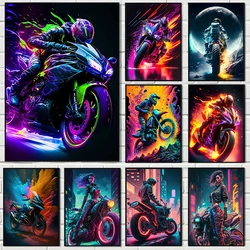Modern Motorcycle Rider Posters Punk Girl Motorbike Racing Canvas Painting Prints Wall Art Pictures for Room Home Decor Cuadro