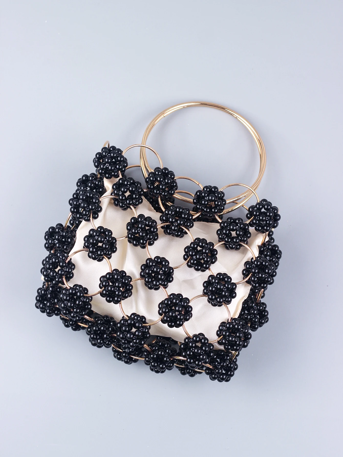 New Black Ball Bag Beaded Handheld Dinner Bag High Quality Women\'s Hollow Out Bag Fashion Versatile Handheld