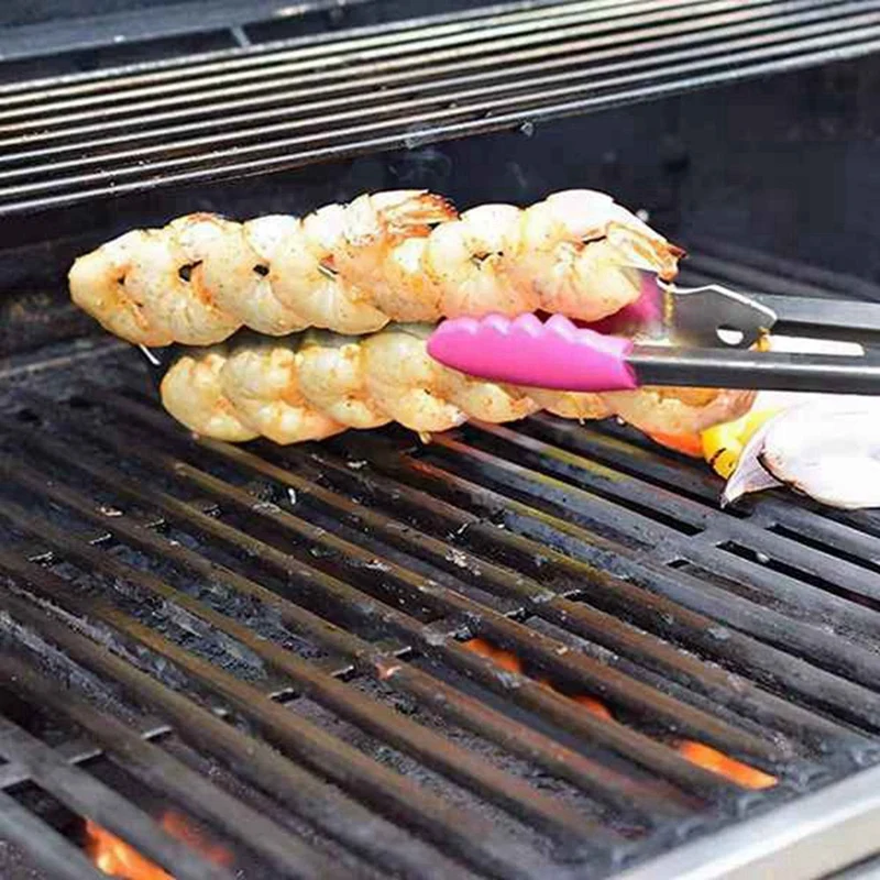 Espetos De Camarão De Aço Inoxidável, Ferramentas De Prata, Acessório BBQ, 2Pcs