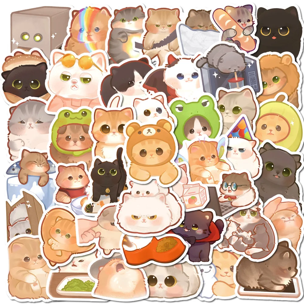 50 Stück Kawaii Katzen-Cartoon-Aufkleber, niedliche Tiere, Kätzchen-Aufkleber, wasserfest, DIY, für Laptop, Telefon, Koffer, kreatives Graffiti-Aufkleber-Set