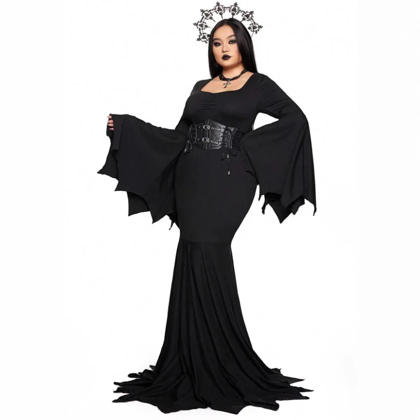 Vrouwen Mode Halloween Lange Mouw Slim Fit Swing Jurk Dames Sexy Grote Vleermuis Mouw Fishtail Jurk Dames Heks Feestjurk