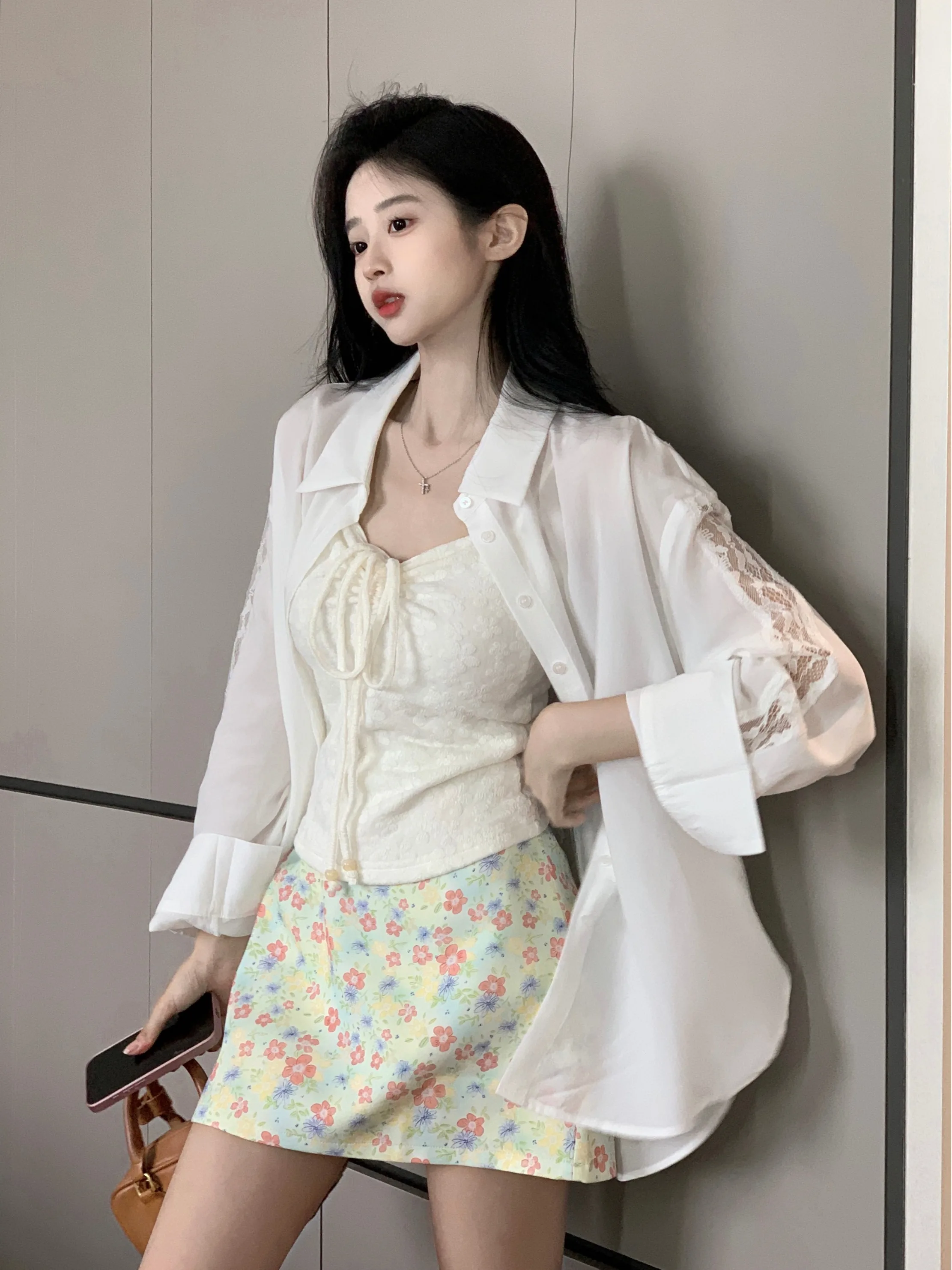 

Sweet Sle plus Size Women's Vest And Strap Top with High Waist Floral Skirt Set Summer New Faion Trend Korean Sle Slim Fit