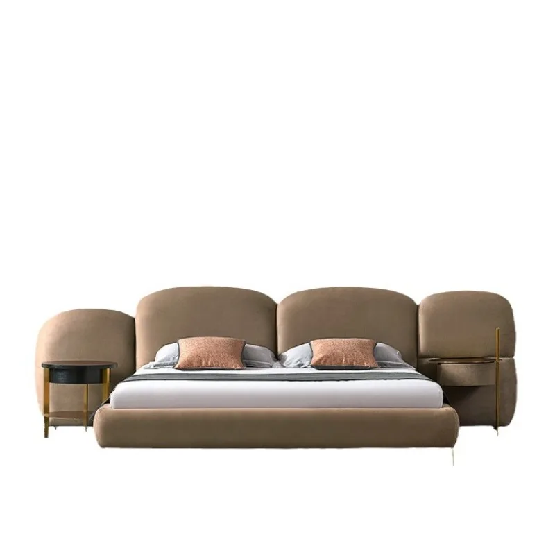 

Minimalist fabric bed, modern high-end frosted cloth stone bed, designer master bedroom