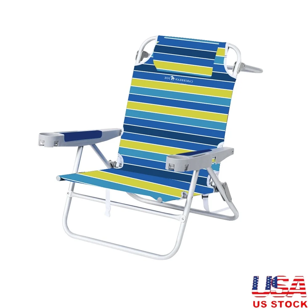 

Oversized Beach Chair 5-Position Recliner with Cup Holders Backpack Straps Headrest Cell Phone Slot and Bottle Opener