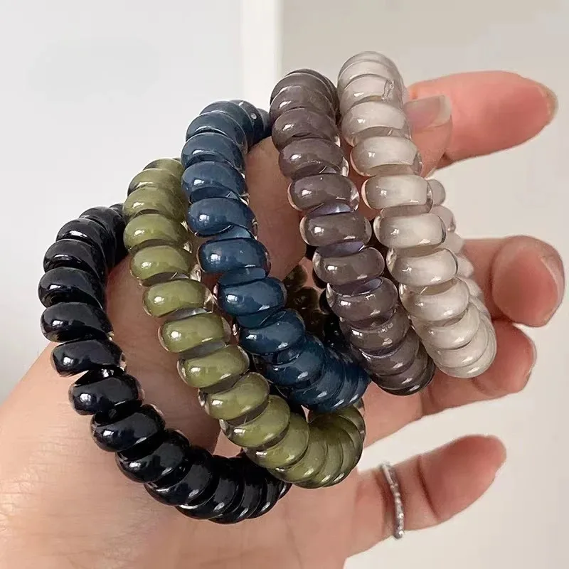 5 Pack Striped Telephone Cord Hair Ties | High Elastic No Damage Hair Rings