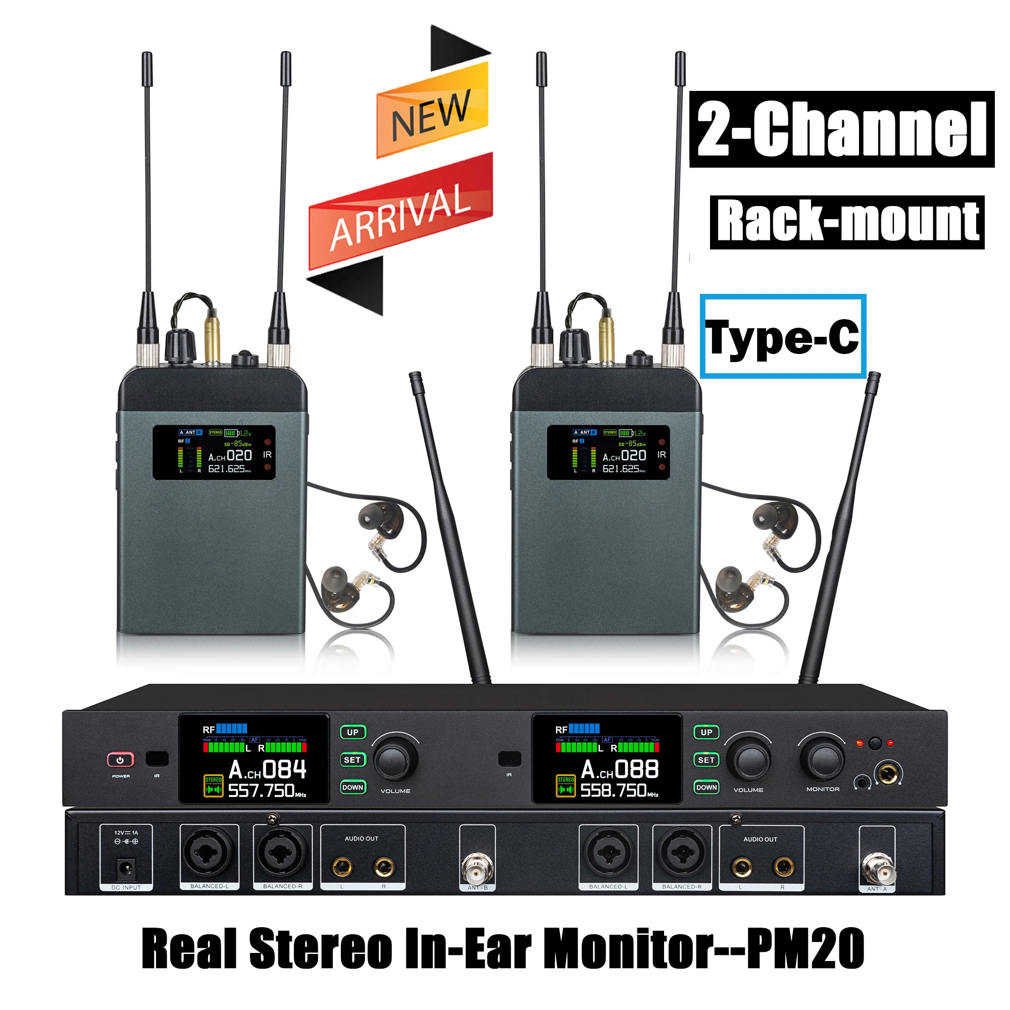 Leicozic PM20 2 Channel In-Ear Monitor System Type-C Receiver Wireless Stereo Stage Return 150M Clear Sound for Stage Singers