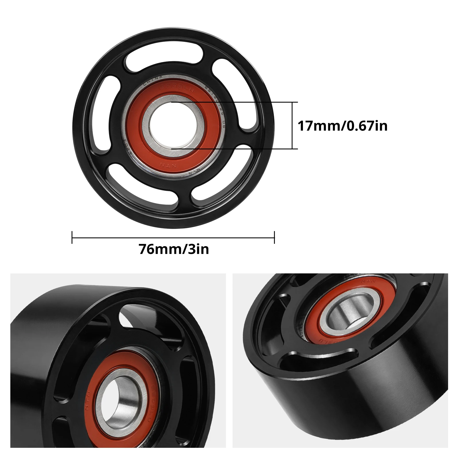 BEVINSEE Aluminum Smooth Idler Pulley Universal For LS bracket Idler pulley For 76.0 mm x 6 Rib Smooth Face Pulley