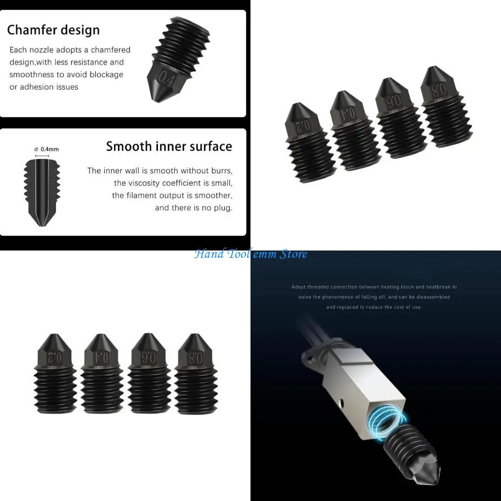 

H37F Heat Resistant 3D Printer Nozzle Set 0.2mm 0.8mm Detachable Plan