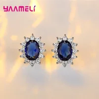 Authentic 925 Sterling Silver Plated Women Wedding Engagement Jewelry Sets Princess Oval Zircon Crystal Necklace Earrings Ring 3