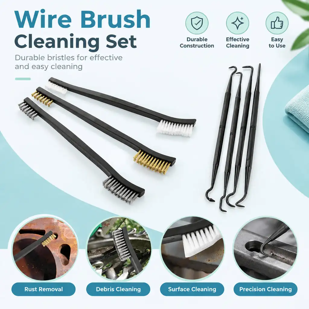 Detail Cleaning Brush Pick Set Double Ended Slim Shaft for Dust Debris and Stubborn Grime in Narrow Crevices and Gaps