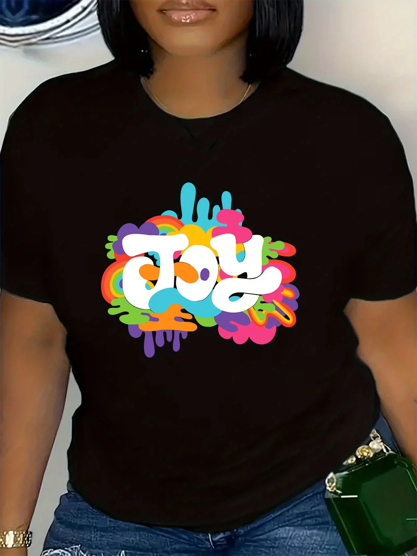 

Женская футболка с изображением радостного алфавита, милый Радужный буквенный дизайн, летние футболки с короткими рукавами и короткими рукавами в стиле Харадзюку, уличная одежда