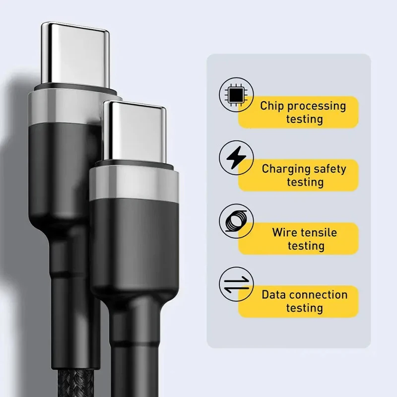 Nylon Braided 6A Type C to Type-C Fast Charging Cable For Samsung Xiaomi Huawei iPad Tablet Mobile USB Type C Data Cord