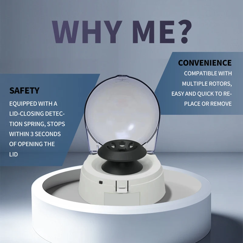 Mini Centrifuge Machine Small Desktop Centrifuge 6200 RPM for Cell Separation, 2 Rotor Options Low Noise Laboratory Equipment