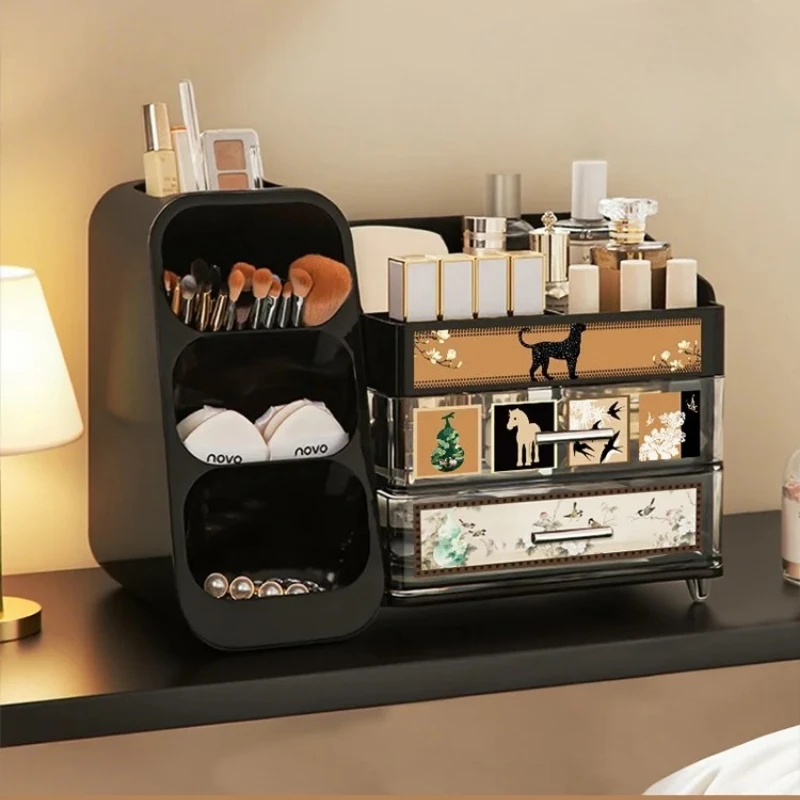 

Vintage Cosmetic Organizer-Large Capacity Makeup Storage Box for Lipstick Eyebrow Pencil, Skincare, Premium Desktop Display Case