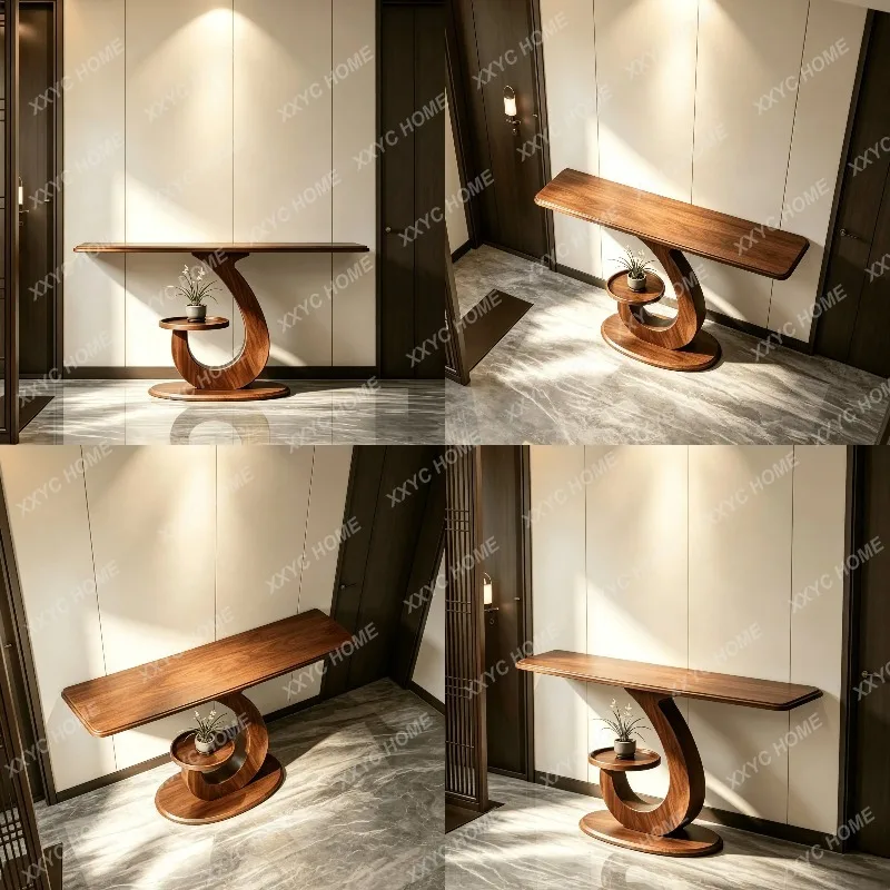 XXNew Chinese Style Solid Black Walnut Entryway Table Double Layer Storage Console Hallway Narrow Table Custom