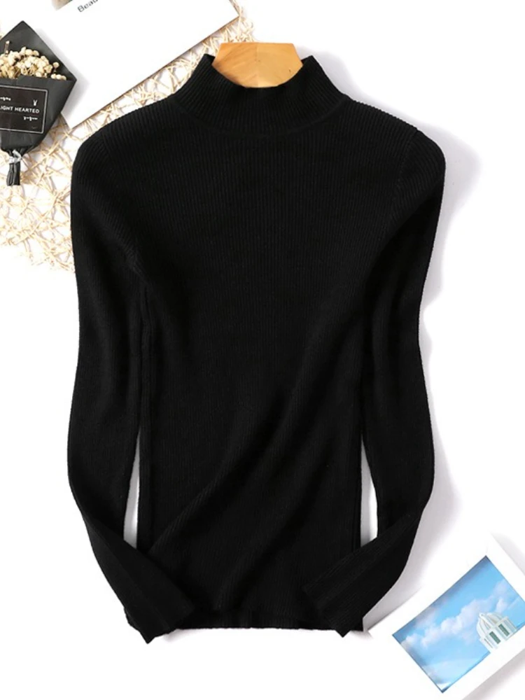 ZJAISS 2025 Autumn Winter Long Sleeve Knitted Sweater Turtleneck Ribbed Slim Women Pullovers Soft Warm New Jumper Pullover