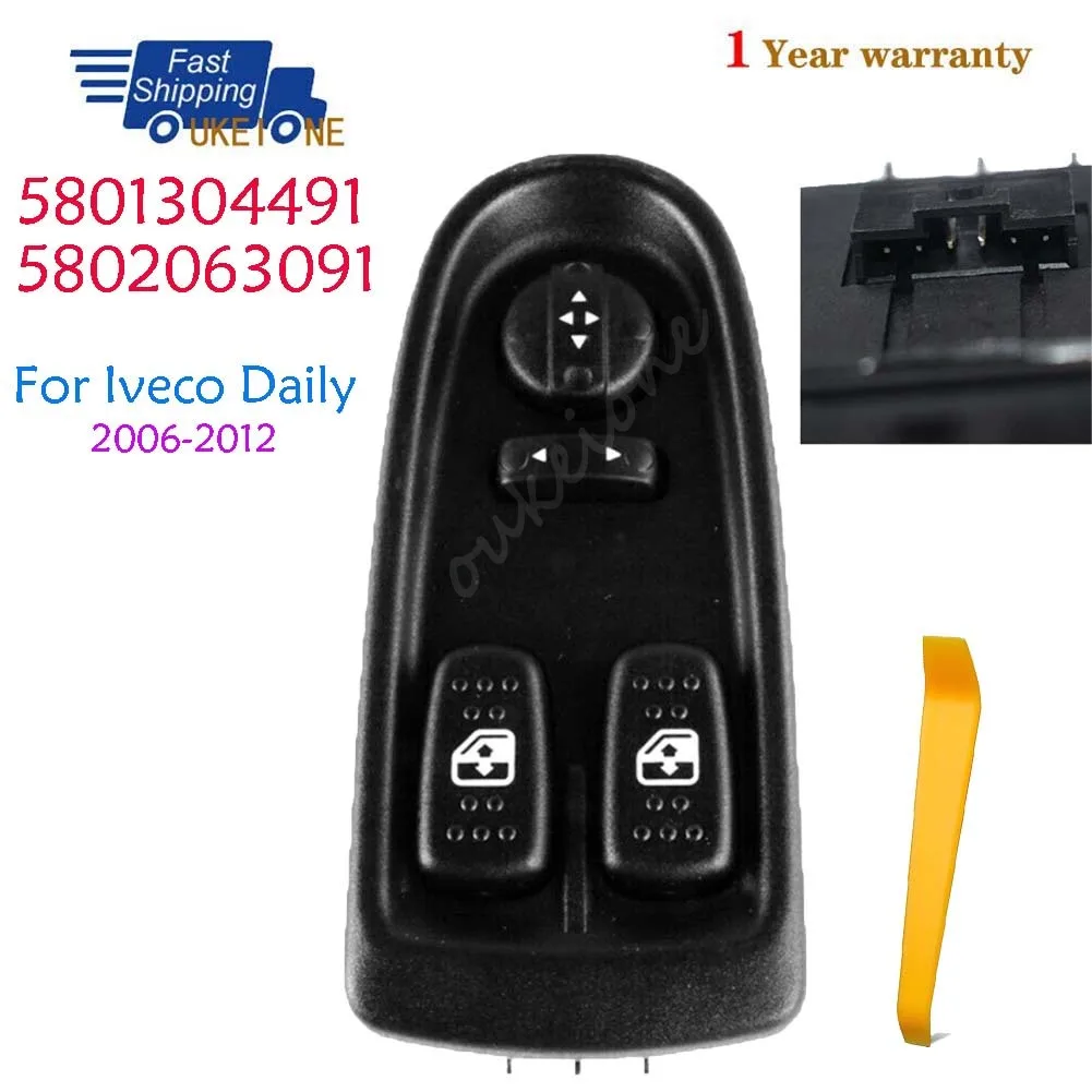 5801304491 5802063091 Para Iveco Daily 2006-2012 Botão do Interruptor do Vidro Elétrico Dianteiro Esquerdo Lado do Motorista Peças