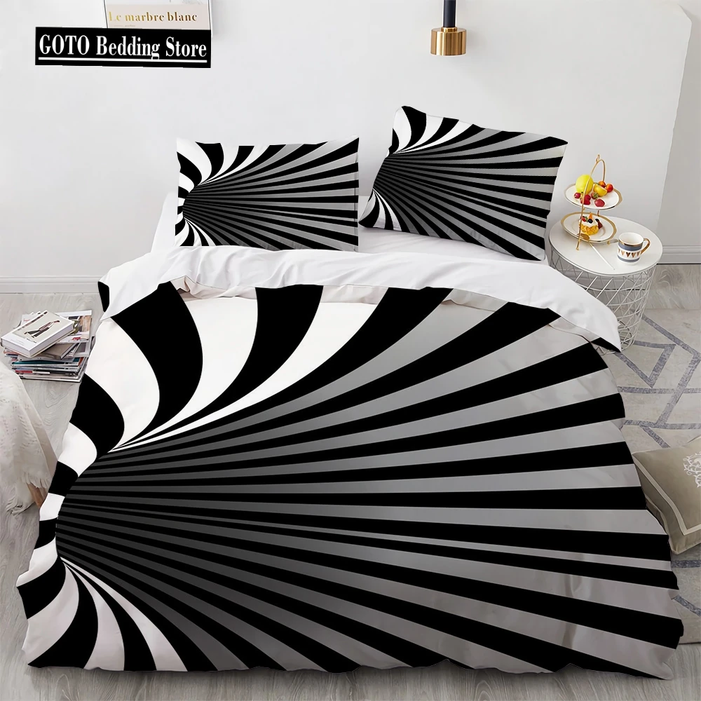 

3D Stereo Pattern Geometric Duvet Cover Set Black White Bedding Sets Ultra Soft Reversible Stripe Comforter Cover for Men Women