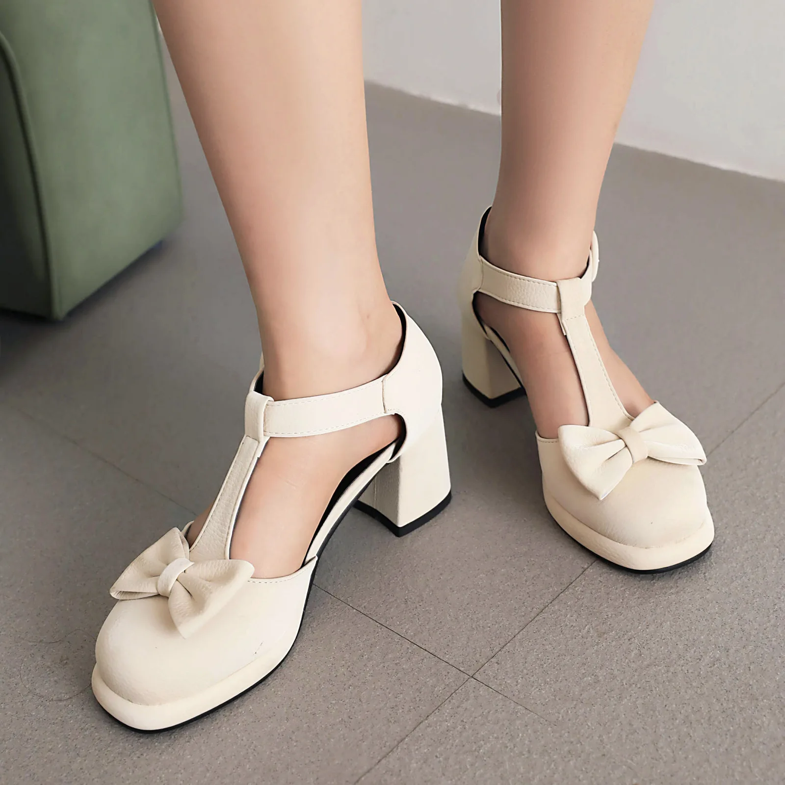 

Low Sandals Woman Leather Bow Shoes Suit Female Beige High Heels 2024 Summer Low-heeled Black High-heeled Spring Clear Block Gir