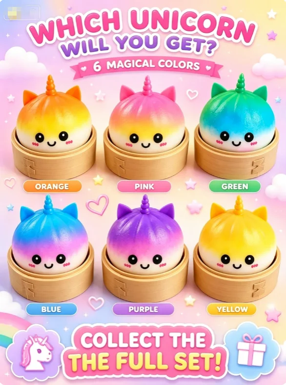 Unicorn Bun Slow Rebound Pinch Music 6-Color Simulation Stress Relief Toy Cute Steamer Basket Ornament Fun Small Gift