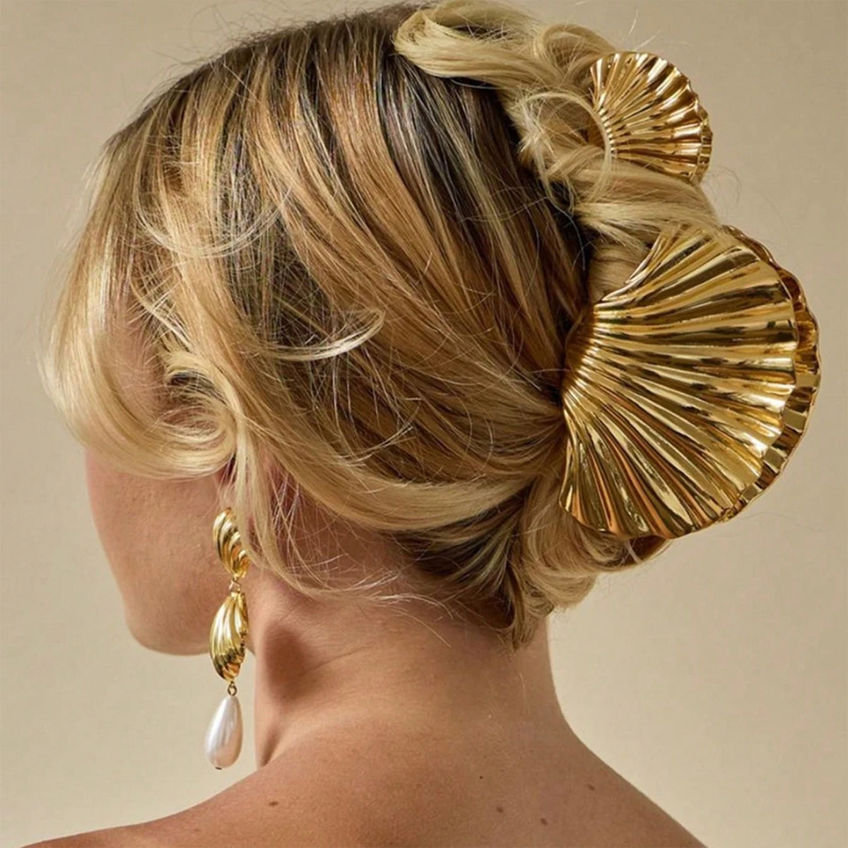 Light luxury shell type environmentally friendly alloy grab clip, back of the head pan hairpin, fashion horsetail shark clip