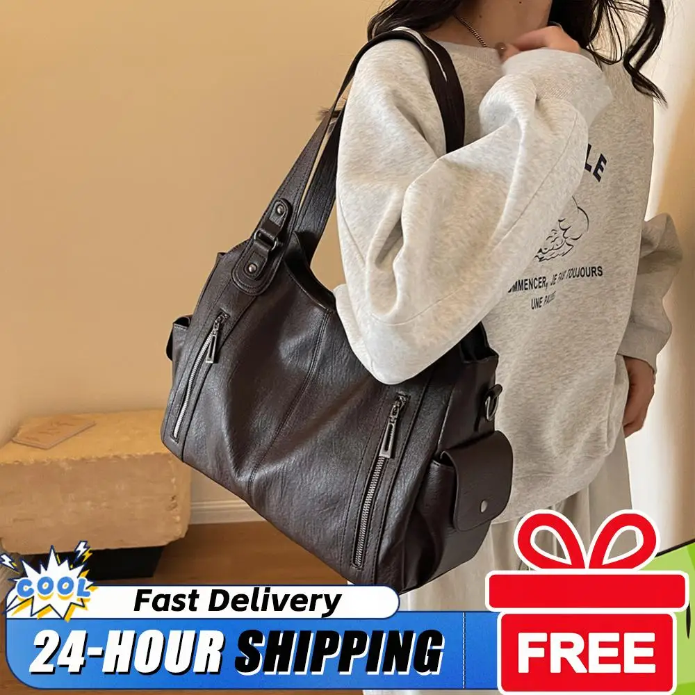 

Women PU Leather Shoulder Bag with Multi-Pockets Crossbody Bag Zipper Tote Bag Large Capacity Retro Handbag for Work Travel