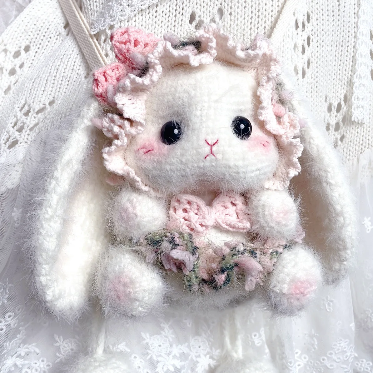 New Cute Rabbit Wool Bag Lolita Element Crossbody Bag Sweet Princess Long Eared Rabbit Backpack Storage Bag