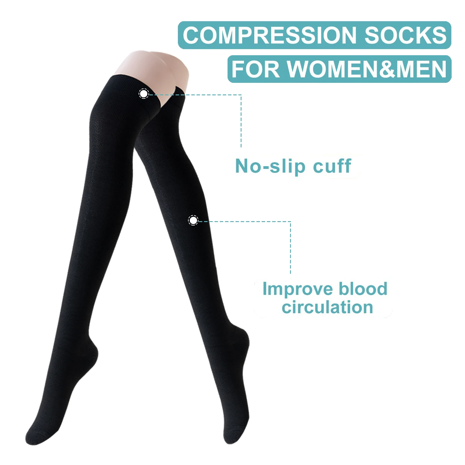 3 ペアブラックベージュホワイト女性女性腿高圧縮ソックス、膝上丈圧縮ストッキングソックススポーツ