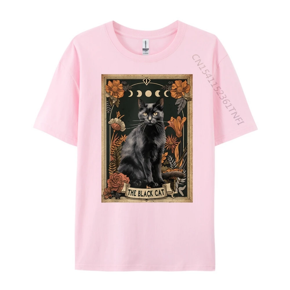 

Cats Tarot Card The Black Cat With The Moon Animal Raglan Men's T-Shirts Men Short Sleeve Tee Oversized