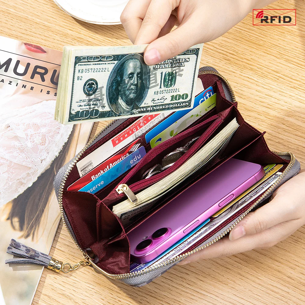 Women Money Bag High Quality Leopard Print Travel Clutch Purse Elegant Handbag for Ladies Girls Portable Long Wallet with Zipper