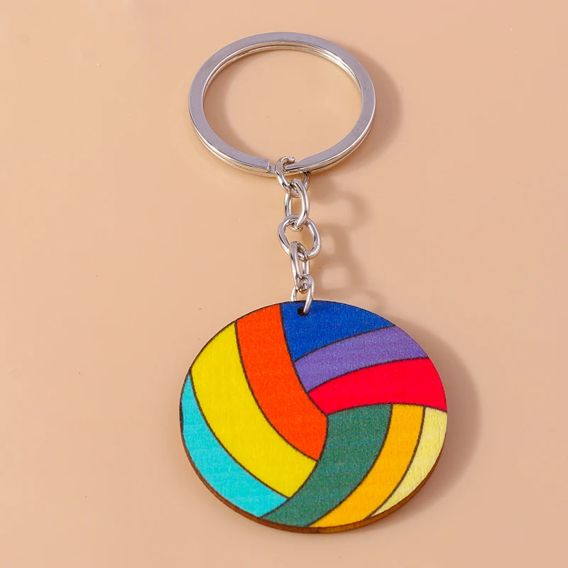 Fashion Sports Keychain Wooden Football Rugby Pendant Key Rings for Women Men Car Key Handbag Key Chains DIY Accessories
