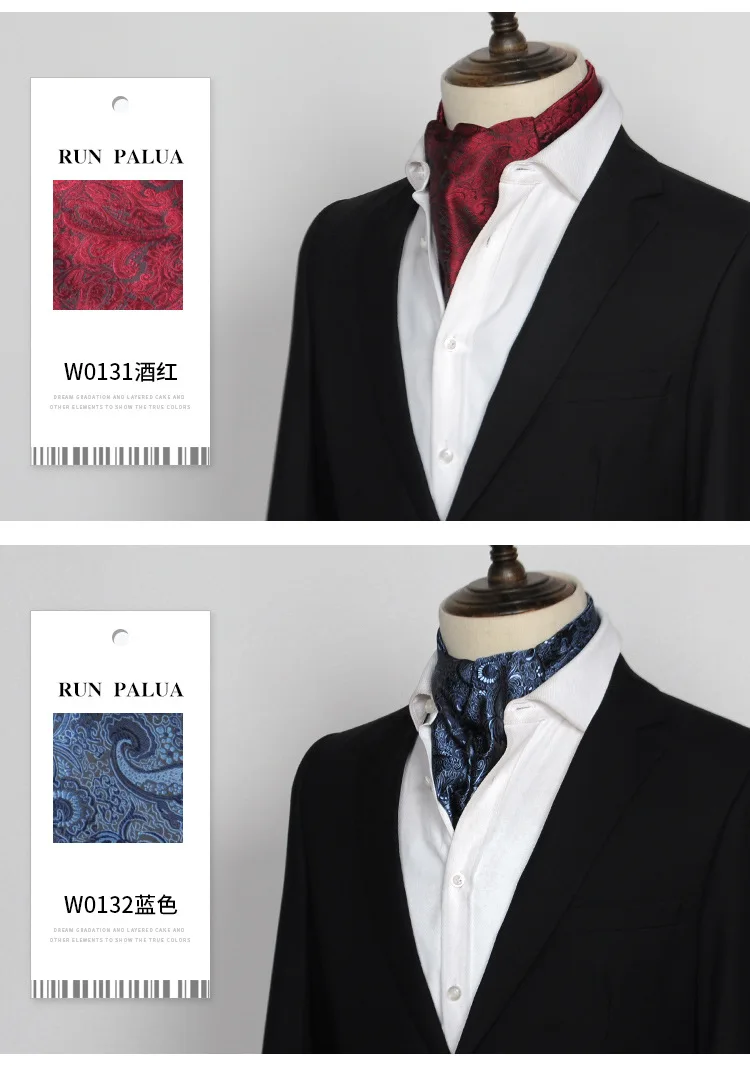 Herren Vintage Polka Dot Hochzeits-Krawatte Ascot Scrunch Selbstbindende Britischer Stil Gentleman Polyester Paisley Retro Krawatte Luxus – Detail 7