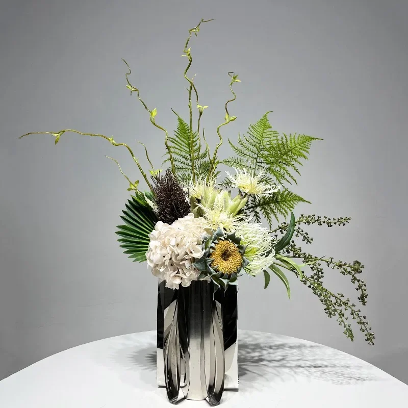 Modern simulated flower art light luxury steel flower ware model room sales office living room fake flower high-end ornament din