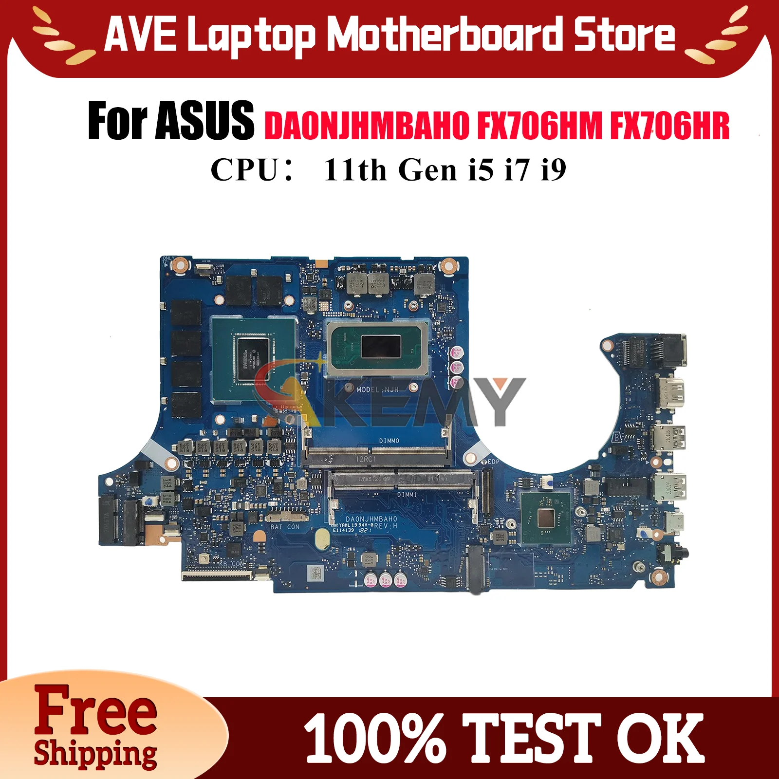 

DA0NJHMBAH0 Материнская плата для ноутбука ASUS TUF Gaming FX706HR FX506H FX706HM Материнская плата с 11-го поколения i5 i7 i9 100% тест, ОК, быстрая доставка
