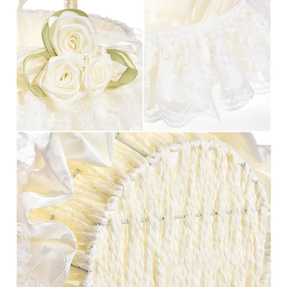 

Elegant 22x25cm Wedding Basket for Bride Flower Petals Holder Bridal Aisle Ceremony Decoration Graduation Party Favor Ivory