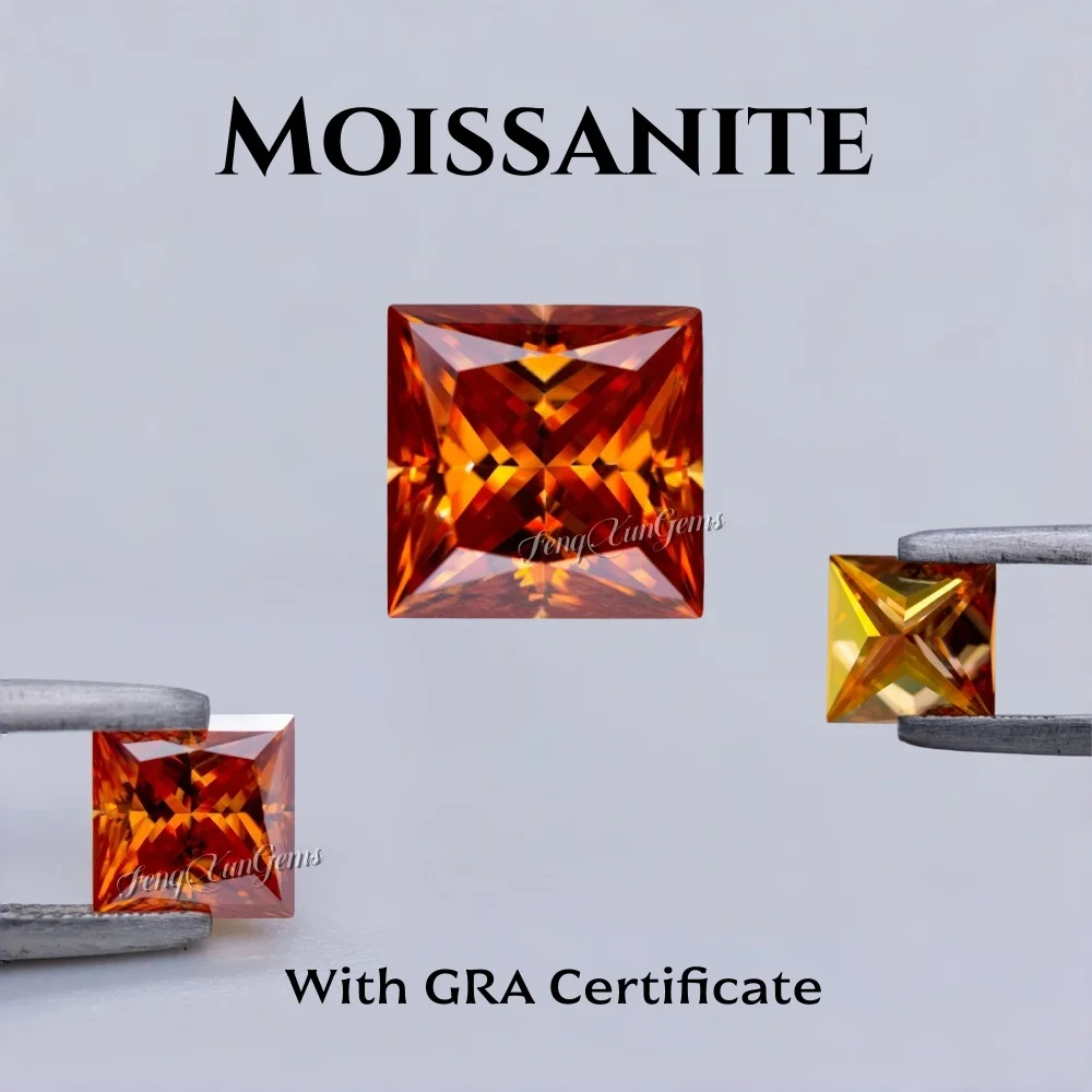 

Princess Orange Moissanite diamonds 0.3~ 6ct Pass Test VVS1 Clarity With GRA Certificate Lab Grown Loose Gems for inlay Jewelry