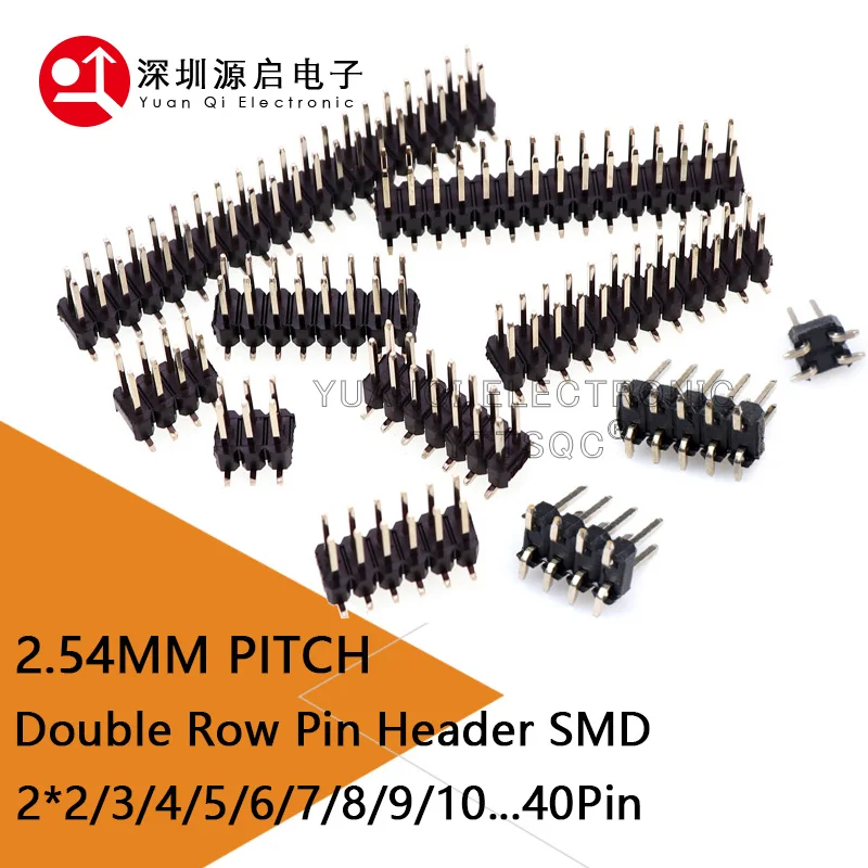 10 Uds SMD SMT 2x2/3/4/5/6/7/8/9/10/12/14/15/16/18/20/40/ PIN Doble fila macho PIN cabezal 2,54 MM PITCH Strip conector 2x6/8/10/20